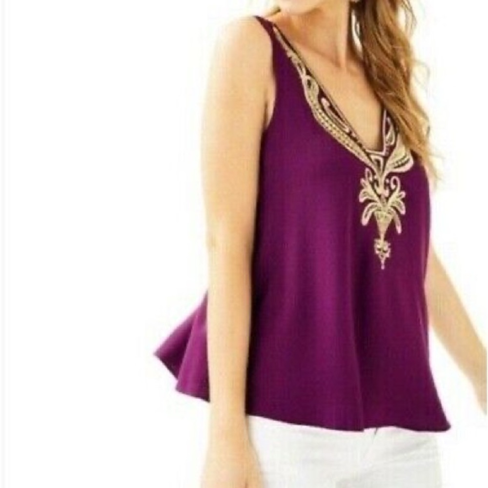 Lilly Pulitzer ‘Owen’ embroidered neck purple tank